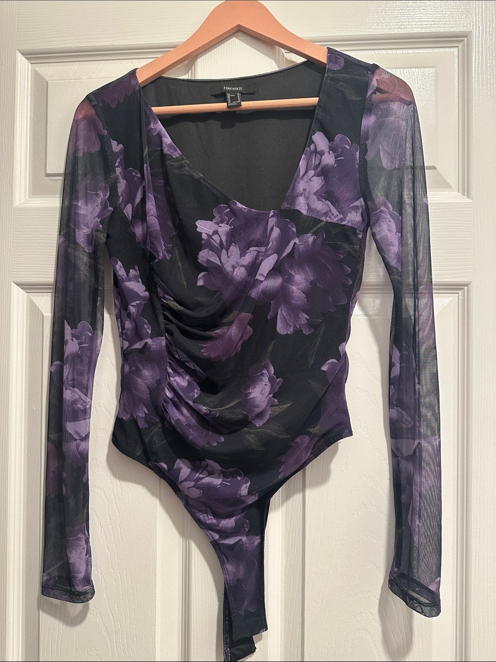Forever 21 Black and Purple Floral Bodysuit